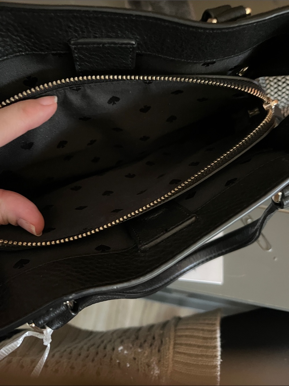 kate spade Black Pebbled Leather Shoulder Bag with Black-and-White Woven Strap - Picture 7 of 16